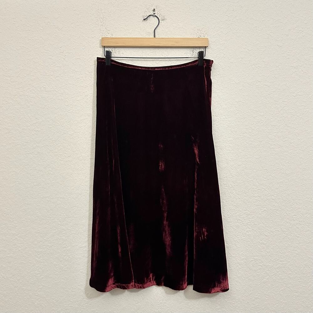 TALBOTS Midi Skirt Burgundy Velvet A-Line Holiday Party NWT